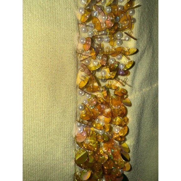 Bob Mackie yellow embellished petal and sequin strip sweater size small - Picture 2 of 6